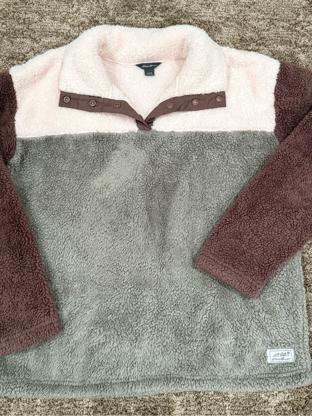 Eddie Bauer Colorblock Sherpa Pullover - Pink, Gray, Brown